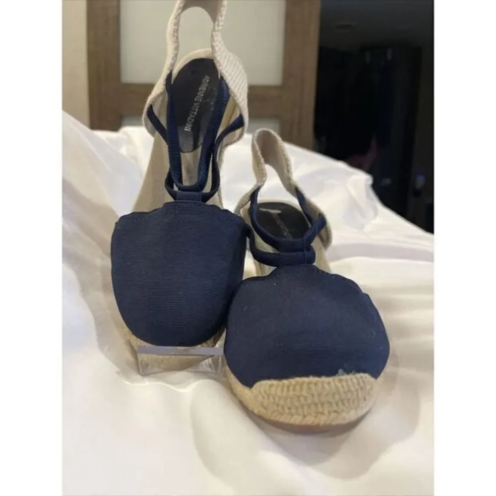 Adrienne Vittadini High Heeled‎ Espadrilles Wedges Navy Blue Stretch 9M